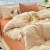 Conjunto de Cuatro Piezas de Algodón Lavado en Color Contrastante Estilo Blogger, Funda Nórdica de Color Puro para Dormir tipo Piel, Juego de Tres Piezas de Sábanas para Cama de Estudiante