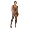 Macacão Colete Feminino Estampado Sem Mangas de Comércio Exterior com Gola Quadrada de Linha Costurada Costas Abertas Levanta Bumbum Slim Macacão Esportivo Pronto para Venda