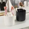 Suporte Rotativo à Prova de Poeira para Pincéis de Maquiagem com Tampa Listra Vertical Ondulação Suporte para Pincéis de Beleza Gaveta de Maquiagem Organizador de Cosméticos