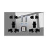 Panel de enchufe de interruptor gris tipo 86, interruptor de punto de pared de vidrio templado con espejo de control doble simple con luz LED para el hogar