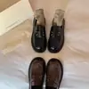 Oferta EspecialVersão em Couro Bovino Moda Couro Genuíno Estilo Britânico Bico Redondo Sola Grossa Mocassins Sapatos de Couro Femininos