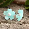 Pendientes de Resina Estilo Japonés y Coreano, Suaves y Frescos, con Gradiente de Flor de Cerezo Floreciendo, Pendientes de Flor de Acetato con Perla de Imitación