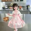Vestido de Verão Fino de Manga Curta Estilo Chinês Fada Princesa para Menina Vestido Antigo Infantil Vestido de Performance
