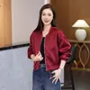 Jaqueta de baseball personalizada para mulheres petite, gola alta, zíper, cintura com cordão 2026, top de jaqueta brilhante para o outono