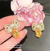 Canário Turmalina Gemstone Bow Colar Frost Butterfly Banhado a Ouro 18K Crepúsculo Amarelo Zircon Borboleta Brincos