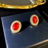Conjunto de colar e brincos de diamante oval europeu e americano estilo nicho retrô corte corrente de clavícula moda tendência corrente de suéter