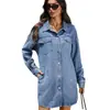 Vestido-camisa jeans lavado de novo estilo com lapela e bolsos para mulheres, comércio exterior transfronteiriço europeu e americano do eBay, site independente da Amazon
