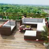 Conjunto de Sofá de Rattan para Sala de Estar, Varanda de Apartamento Pequeno, Cadeira de Rattan para Lazer, Mesa de Centro para Pátio Externo, Móveis Impermeáveis para Exterior