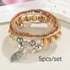 Set de Pulseras Estilo Bohemio con Cuentas Pequeñas y Colgantes de Hojas, Accesorios para Fotos, Venta Directa del Fabricante, Popular en Venta Transfronteriza Estilo Europeo y Americano