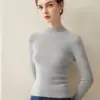 Suéter de cachemira transfronterizo para mujer con cuello semi-alto, corte ajustado, camiseta base de punto suave y acogedora, suéter liso para otoño e invierno 2026