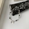 Colar de cristal preto com laço de prata S925, pulseira de corpo inteiro, personalidade de prata, moda elegante, temperamento doce, estilo legal, estilo ins