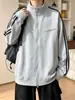 Chaqueta deportiva para hombre, sudadera de cárdigan gruesa de tres rayas, estilo deconstruido de otoño, chaqueta retro con cuello alto, estilo americano de peso pesado