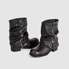 Botas Western Punk de Metal con Remaches Personalizadas de Fábrica para Mujer, Botas Arrugadas de Caña Baja, Nuevas Botas de Montura de Punta Cuadrada de Nicho para Verano