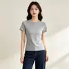 Camiseta de Algodón Puro con Cuello Redondo y Canalé para Mujer Verano Nueva Adelgazante Camiseta Interior Versátil Adelgazante y Delgada Pulóver de Manga Corta Camiseta Interior