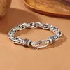 Pulseras de Plata de Ley S925 para Pareja Plata Tailandesa Original Hecho a Mano Moda Tendencia Hebilla de Anillo Joyería Patrón de Paz Unisex Joyería de Plata