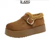 Zapatos Birkenstock Originales de Cuero con Suela Gruesa Totalmente Cerrados para Mujer Zapatos de Pan Invierno Acolchados Cálidos Slip-on Zapatos de Algodón Botas de Nieve