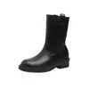 Cidade de Guangming Versão em Couro Aumento de Altura 5cm~Botas com Salto Texturizado Arredondadas Queimadas Estilo Retrô Meia-Panturrilha Botas de Equitação Femininas 2026