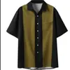 Camisa Casual Simple de Manga Corta para Hombre Europea y Americana Transfronteriza Costura a Rayas Impresión Digital 3D Cuello Camisero Todo Fósforo