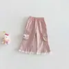 [No hay devoluciones ni cambios] Pantalones acampanados con estampado de gatos para niña, Nuevo estilo primavera 2026, Súper lindos, de encaje, Casual, Modernos