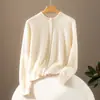Cardigã de malha feminino 100% caxemira pura, gola redonda, solto, casual, versátil, estilo old money, casaco simples estilo preguiçoso