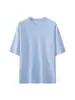 Camisa de Tricô Azul Claro de Linho com Manga Média, Estilo Fino de Verão, Respirável, Levemente Transparente, Simples, Versátil, Solta, Estilo Preguiçoso, Manga Curta