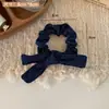 Scrunchie de Tecido Retrô Estilo Floresta Azul com Bolinhas Camada Dupla de Alta Qualidade Elástico de Cabelo Coque Corda de Cabelo Menina Coreana