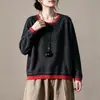 Suéter de Punto Redondo Color Block Retro Nuevo Otoño 2026 para Mujer, Top Holgado de Algodón Manga Larga, Punto Casual Versátil MHT