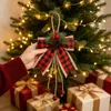 4 Piezas Lazo de Arpillera a Cuadros Navideño con Piña y Aguja Manualidades Navideñas para Árbol Decoración DIY para Árbol