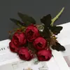 Novas flores artificiais Austin de 6 cabeças para outono, peônias vintage europeias para decoração de mesa de jantar em casa e vitrine de hotel
