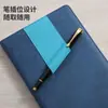 Caderno de negócios A5, bloco de notas em couro sintético emendado, porta-canetas de cor contrastante, diário, caderno de escritório, personalizável com impressão de logotipo