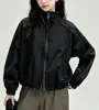Jaqueta Curta Nova Outono 2026 com Gola Alta para Mulheres, Casaco Versátil com Zíper de Caimento Solto Vintage para Mulheres Baixas, Roupa de Exterior da Moda