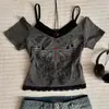 Ins Transfronteiriço Tendência Europeia e Americana Transfronteiriça Verão Nova Moda Estampa Gótica Terno de Camiseta de Manga Curta Feminina Atacado