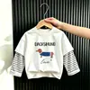 Conjunto de dos piezas estilo coreano para niñas a rayas, camiseta de manga larga de algodón puro, nueva colección de otoño, top elegante y versátil para niños mayores