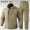 Traje Tático Masculino para Exterior Estilo Primavera e Outono Jaqueta de Malha para Trabalho com Múltiplos Bolsos Resistente ao Desgaste Roupas de Trabalho de Proteção Laboral Conjunto de Duas Peças