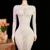Lencería Sexy Transfronteriza Europea y Americana Amazon Más Vendido Tejido de Malla Jacquard Transparente Hueco Manga Larga Ajustado Vestido para Mujer