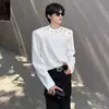 Camada Base Estilo Americano High Street Camiseta Preta de Manga Longa Primavera e Outono Vida Ombro Acolchoado Sinta o Moletom Masculino Rebite Vestir Camada Interna Design