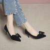 Zapatos de Tacón Alto para Mujer Estilo Británico Otoño 2025 con Lazo Gamuza Casual Elegante Versátil Zapatos de Boca Baja