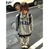 Sudadera con Cuello Americano y Estampado de Letras Oversize para Mujer en Otoño e Invierno Cardigan Grueso con Forro Polar de Aspecto Holgado Adelgazante Tendencia