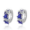 Pendientes de diamantes azules chapados en platino con hebilla para la oreja, nuevo color, anillo azul zafiro, pendientes de circonita azul Rin, pequeños diamantes rotos con hebilla para la oreja.