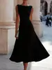 Vestido de verano sin mangas para mujer de comercio exterior europeo y americano 2026 con cuello de capa, ceñido a la cintura, adelgazante, dobladillo amplio, vestido formal de longitud media