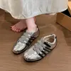 Zapatillas deportivas casuales versátiles de moda de verano para mujer, en piel plateada, zapatillas blancas estilo ballet