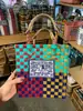 Estilo Nuevo de Verano Tailandia Chiang Mai Celebridad de Internet Mismo Estilo Elefante Bolso Tejido de Cesta Colorido Bolso de Mano Casual a Cuadros para Mujer