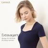 CANVAUS - Camiseta de verano de manga corta con cuello cuadrado para mujer, estilo coreano, ajustada, de algodón, ropa para mujer
