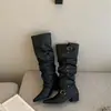 Botas de Caña Alta DAPAI SHOW con Punta Fina y Tacón Grueso para Mujer, Botas de Caballero con Hebilla de Cinturón, Botas de Moda Versátiles, Botas Largas de Primavera y Otoño