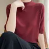 Camiseta de Punto de Manga Media con Cuello Medio para Mujer, Corte Ajustado, Nuevo Estilo Primavera/Verano, Manga de Tres Cuartos, Capa Base, Venta al por Mayor Moderna Dropshipping