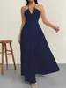 Vestido de verano europeo y americano transfronterizo, con escote halter en V profundo, elegante y sexy con detalles de corbata, perfecto para vacaciones y salidas a la playa.
