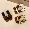 Tacones Altos de Aguja Cuadrados Retro para Mujer, Sandalias Elegantes Abiertas de Verano con Diseño Único, Mules sin Cierre