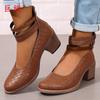 Zapatos Retro Juti Punta Redonda Amazon Shopee Sitio Independiente Comercio Exterior Europeo y Americano Tacón Grueso Cierre Trasero Talla Grande 36-42