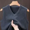 2026 Nueva Camiseta Básica Gruesa de Invierno para Hombre con Cuello en V Suéter de Punto Cálido Casual de Manga Larga para el Armario de Papá