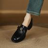 Mocasines Camelia Estilo Británico Zapatos de Cuero Pequeños para Mujer Nueva Cuatro Estaciones Cuero Vacuno Lavado de Industria Pesada Tacón Medio Grueso Zapatos de Mujer